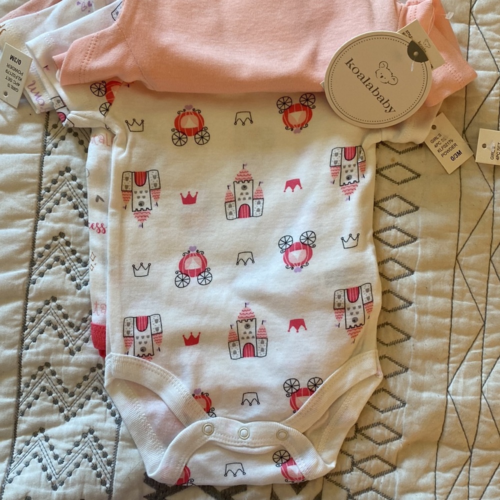 Koala Baby 4Pk Princess Bodysuits‎ | 0-3 Month - Picture 3 of 6